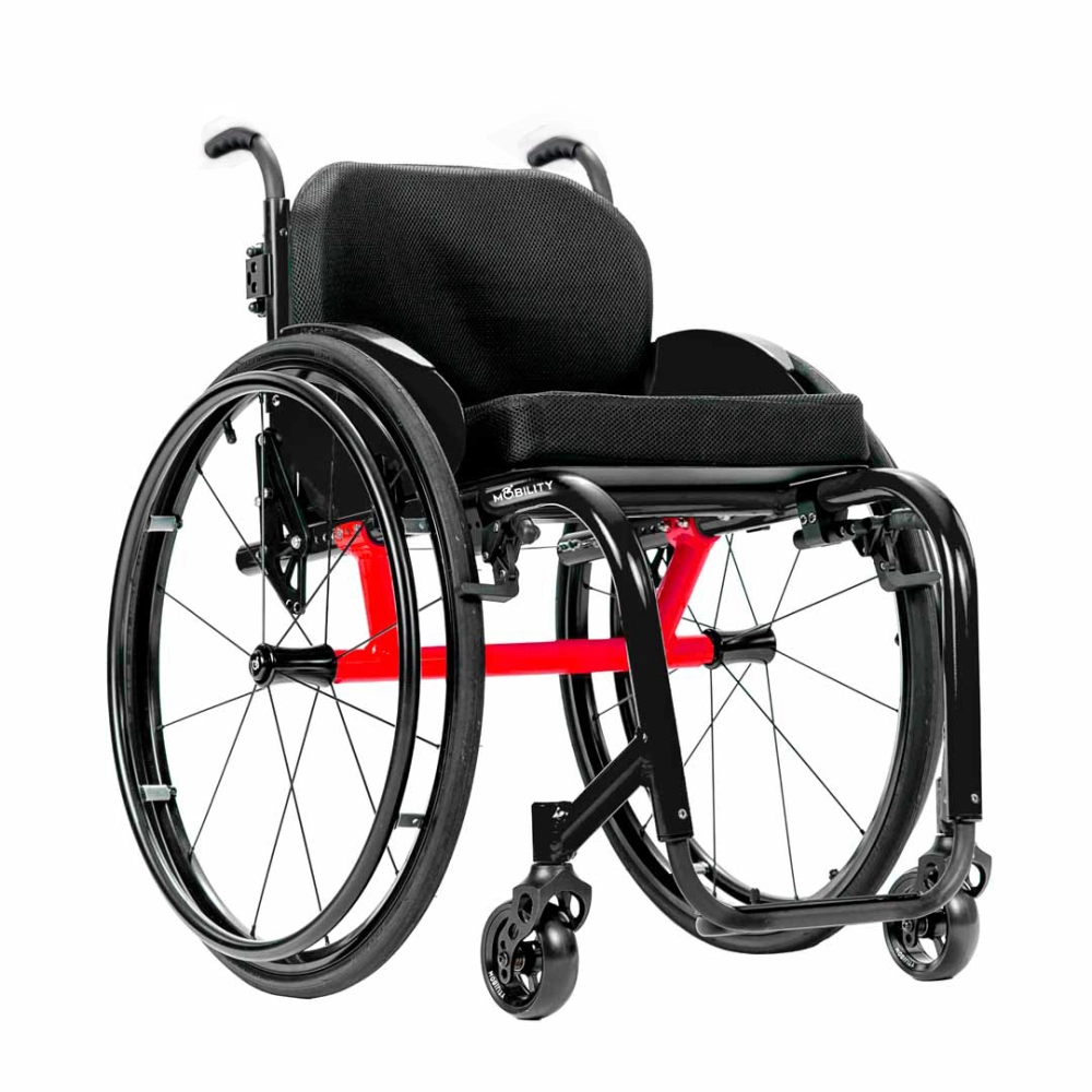 Cadeira de Rodas Monobloco Velox com detalhe em vermelho