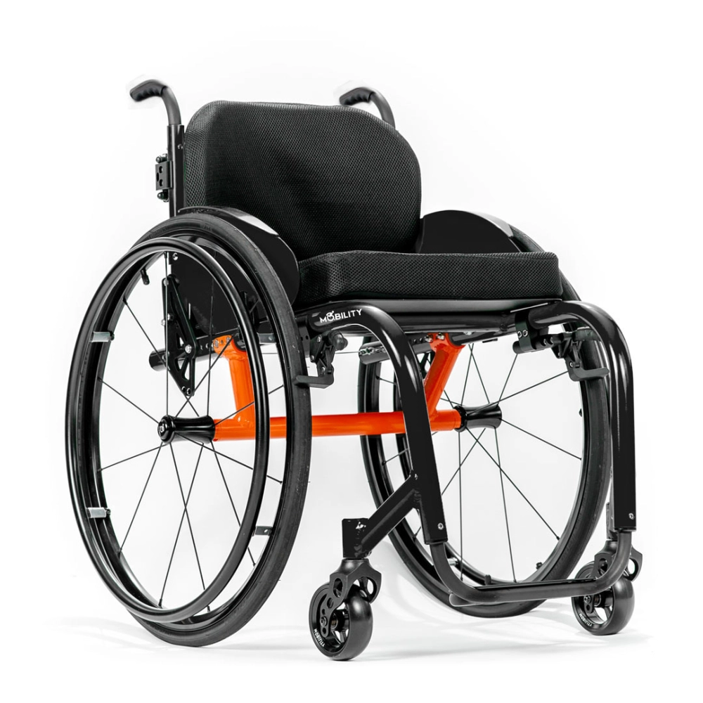 Cadeira de Rodas Monobloco Velox com detalhe em laranja