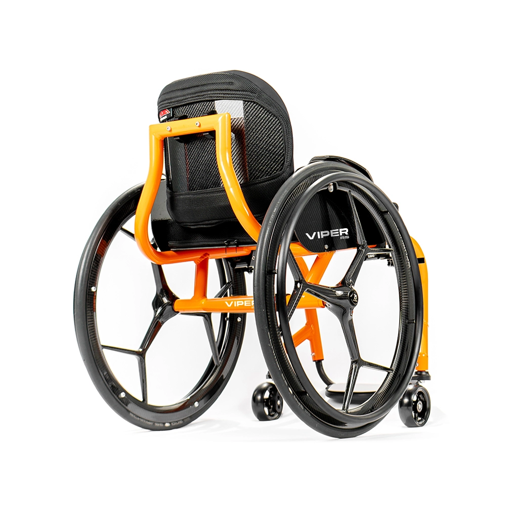 Cadeira de rodas ultraleve Viper RS em fibra de carbono, detalhe do quadro laranja — Mobility