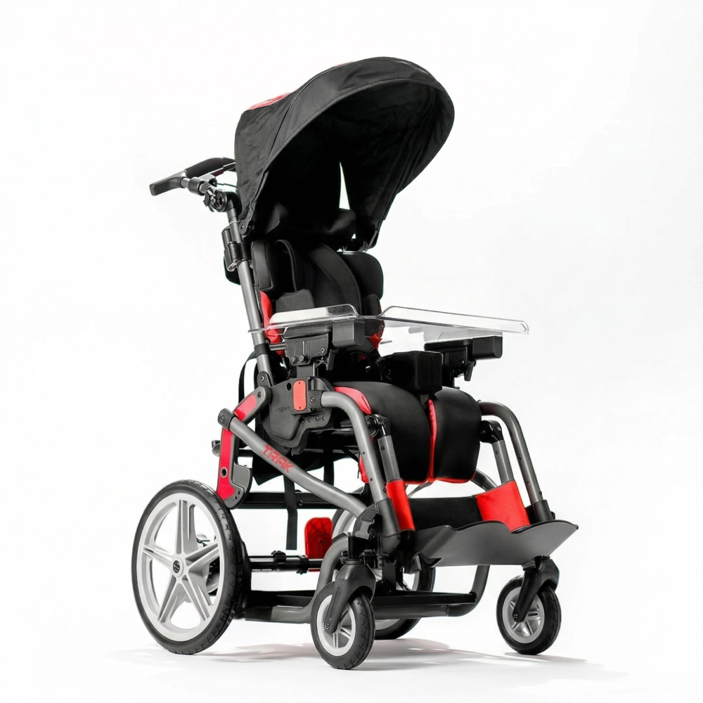 Carrinho postural infantil Leggero Trak vermelho, vista lateral