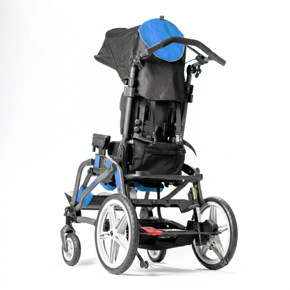 Carrinho postural Leggero Trak com encosto reclinado e capota