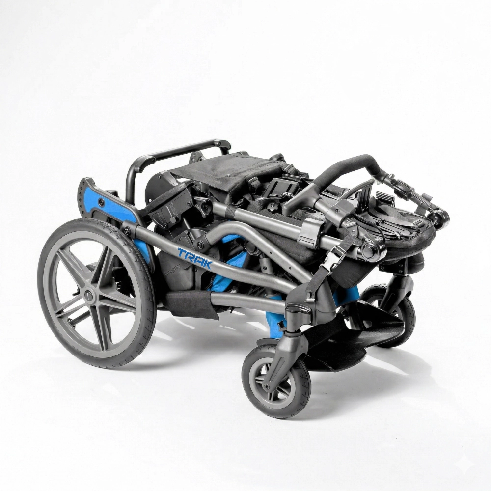 Carrinho postural Leggero Trak dobrado para transporte